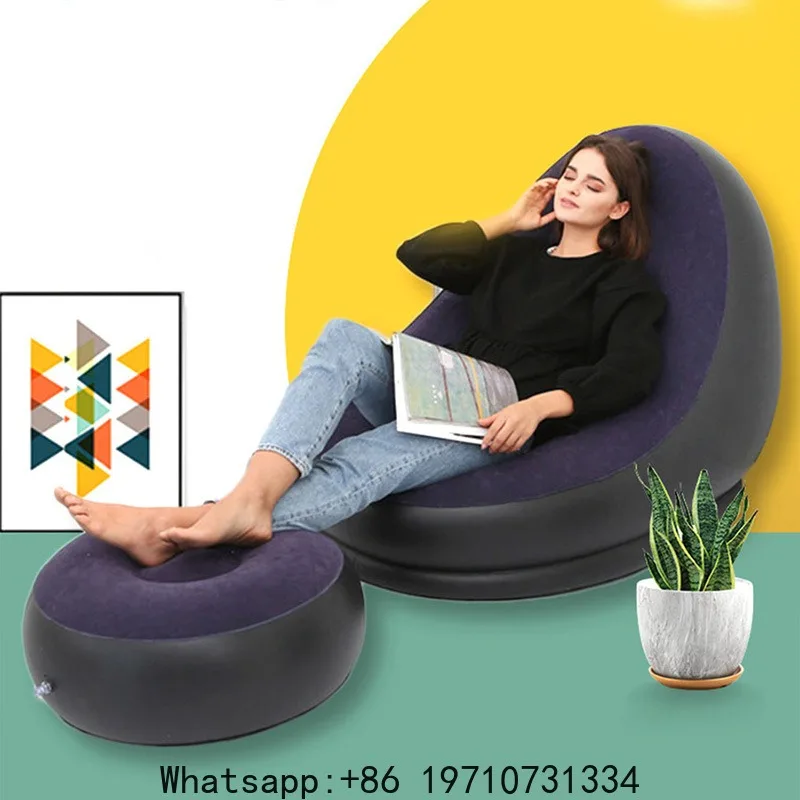 Inflatable Lazy Sofa Chair PVC Flocking Foldable Sofa With Slip-on Lunch Lounge Chair Set
