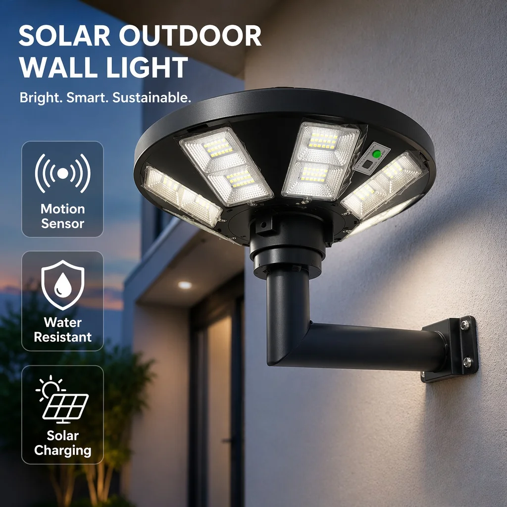 Powerful Solar Wall Lamp round UFO lamp Waterproof With Motion Sensor Automatic Dusk to Dawn Street Light For Garage Garden