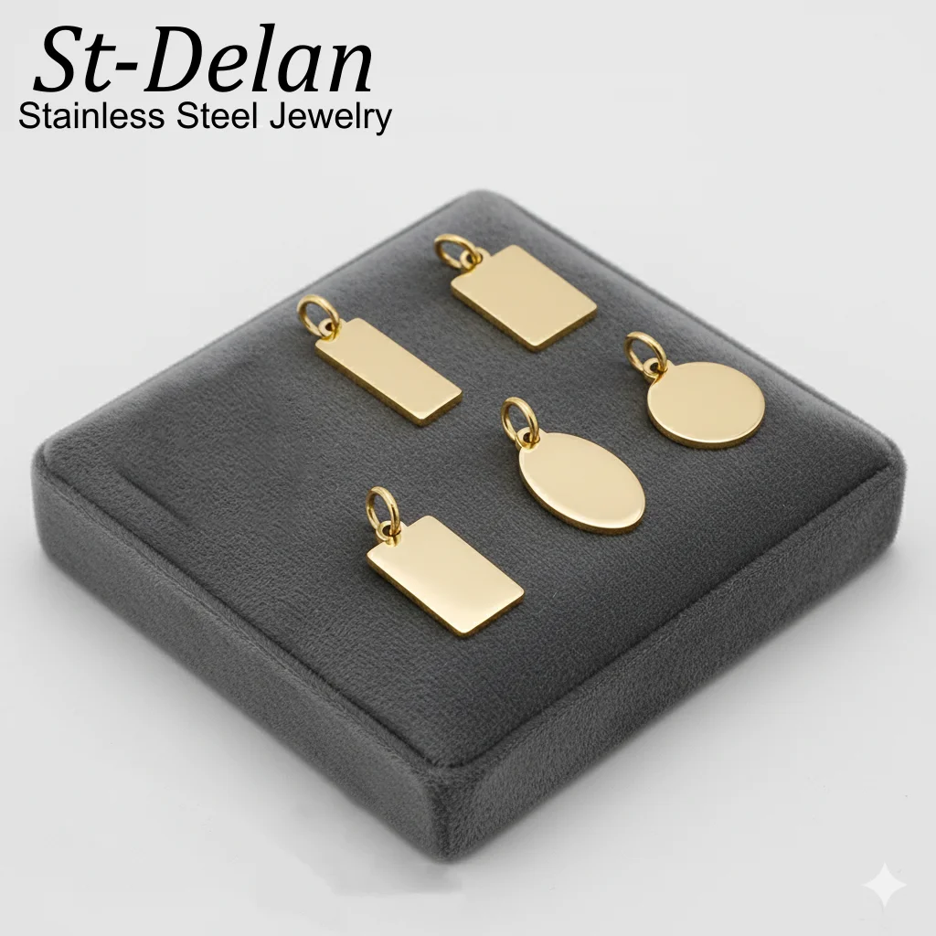 St-Delan Stainless Steel Engravable Mixed Shape Charms Blank Rectangle Round Heart Pendants for DIY Jewelry Making