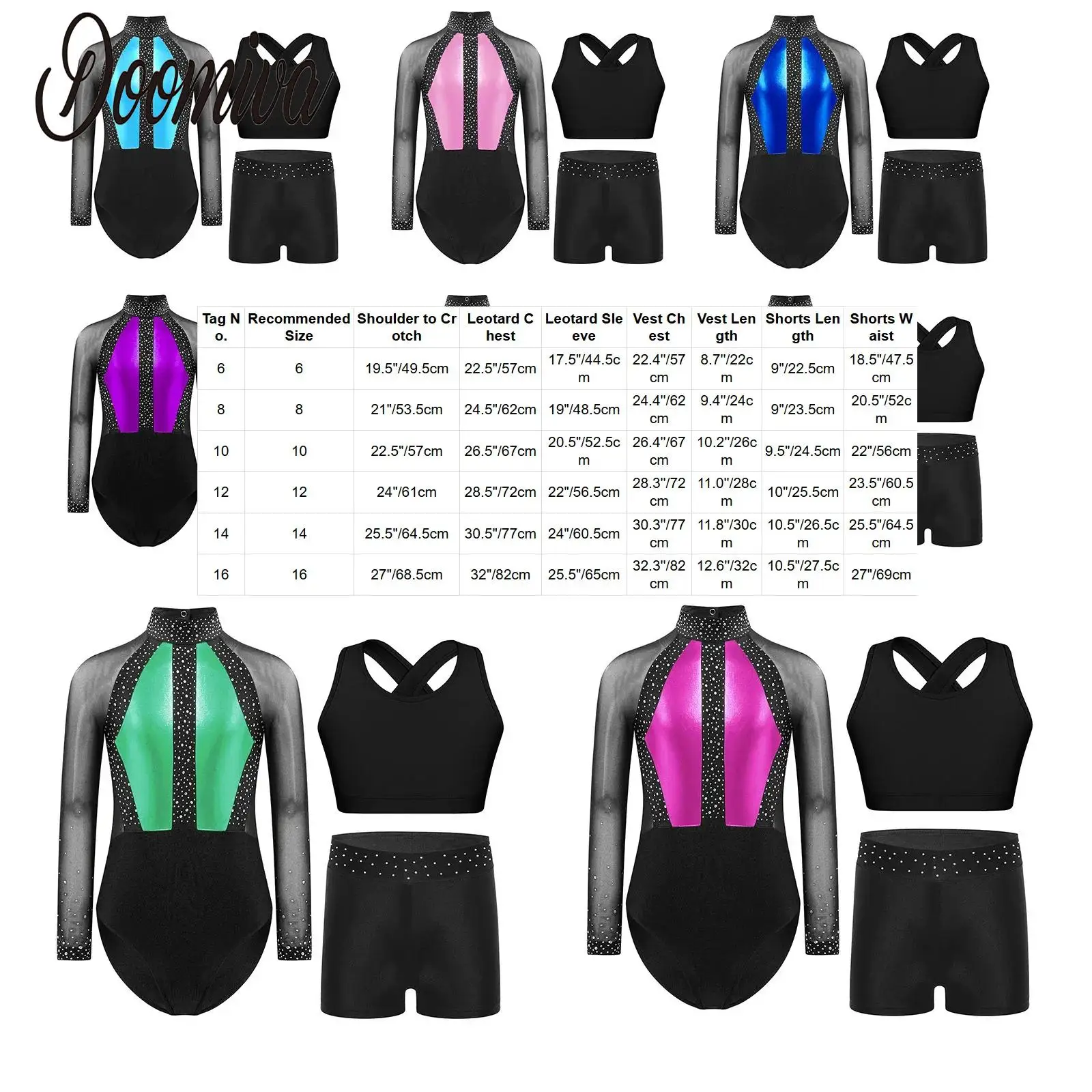Kids Girls Rhythmic Gymnastics Dance Costume Ballet Yoga Dancing Outfits Long Sleeve Patchwork Leotard Vest And Shorts Sport Set