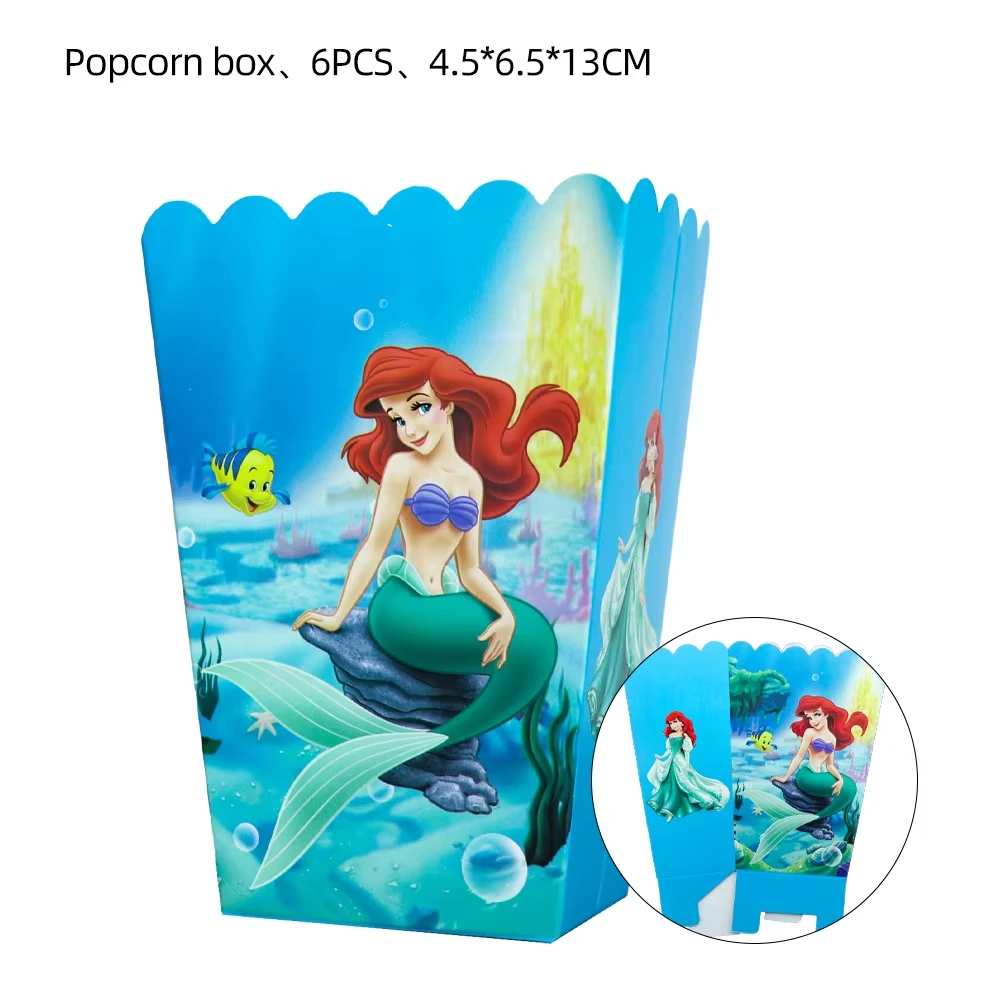 Little Mermaid Ariel Popcorn Boxes Mermaid Treat Boxes Snack Candy Box Cookie Holder Container for Kids Birthday Party Supplies