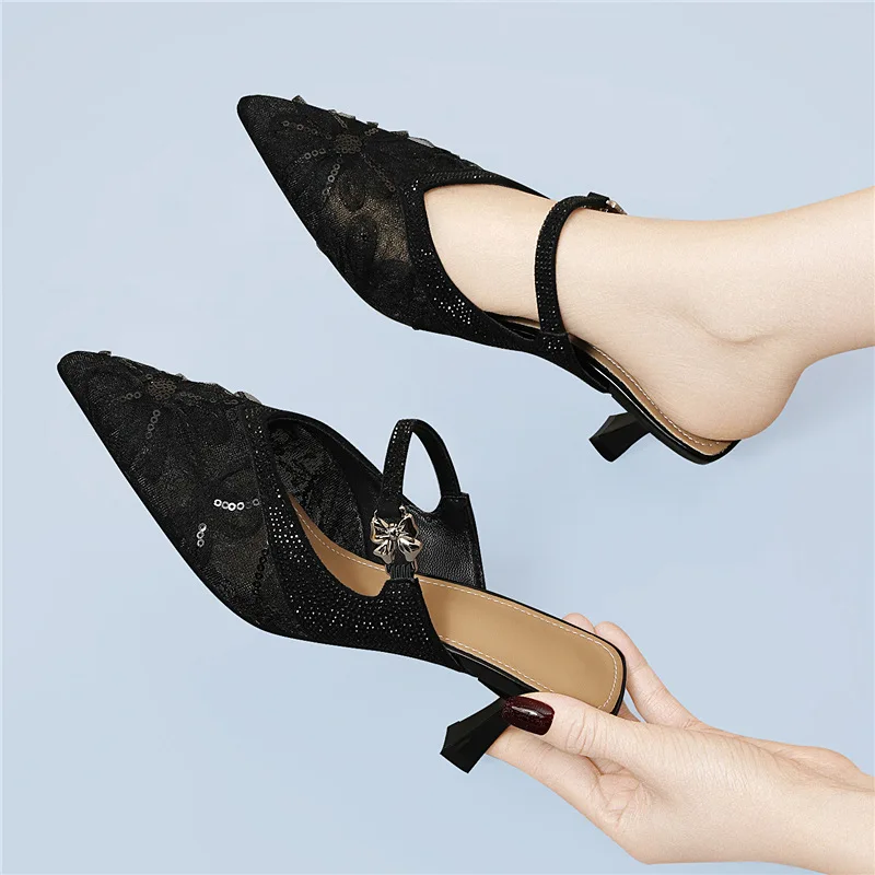

Casual Style Women's High Heels Spring Summer New Pointed Toe Slip-On Shoes Ladies Outdoor Versatile Sandals Half Slippers