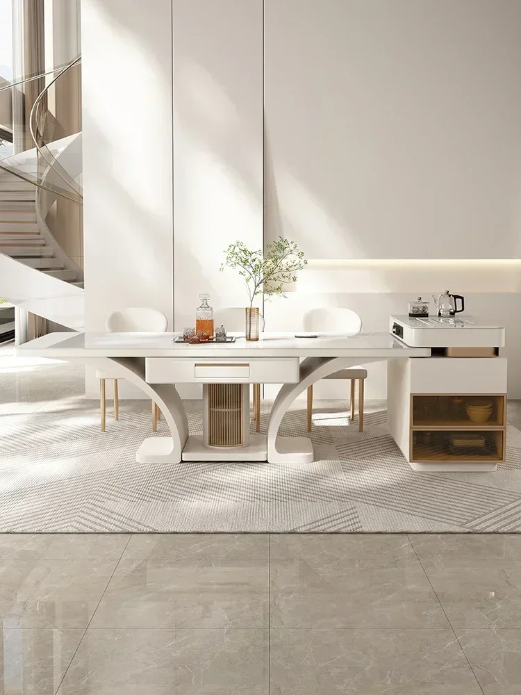 

Эстетический каменный обеденный стол, современный минималистичный островной стол, стол для маджонга, встроенная чайная комната двойного назначения.