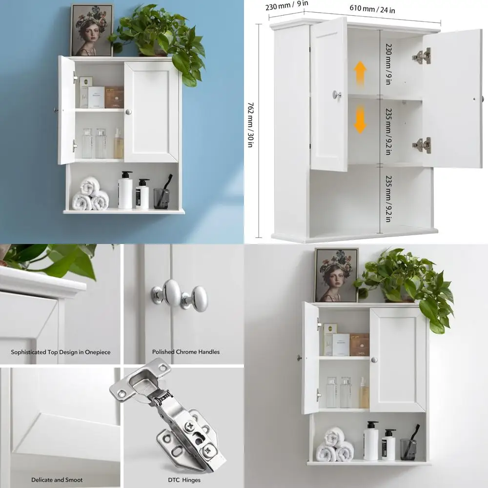 

24x30 Inch Wooden Over-the-Toilet Bathroom Wall Cabinet with Storage and Medicine Cabinet Features