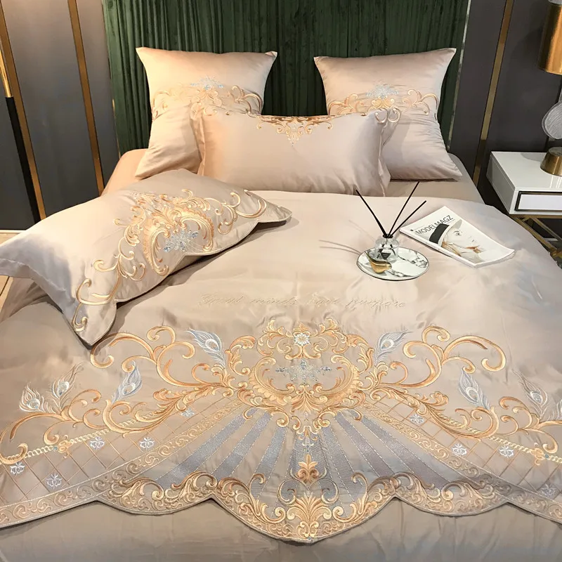 

4Pcs European Style Pure Cotton High-end Luxury Embroidery Wedding Silk Wedding Bedding Duvet Cover 200x230 220x240 Four Seasons