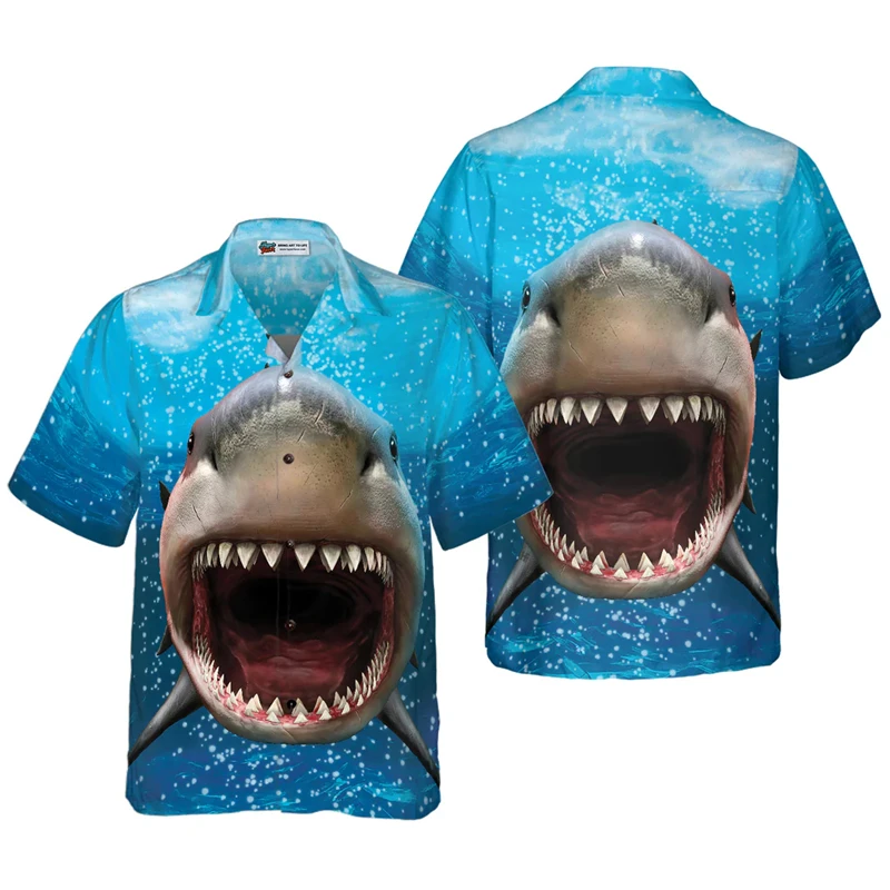 3D Shark Printed Hawaii Shirts For Man Starfish Sea Turtle Shirt Casual Unisex Clothes Summer Quick Dry Short Sleeve Women Shirt