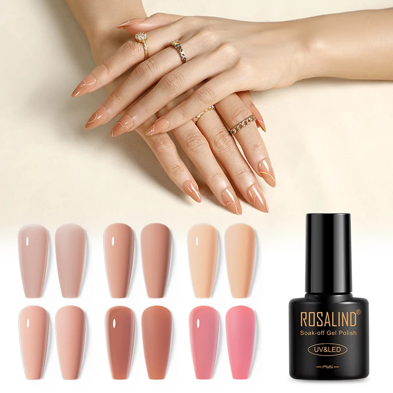 

ROSALIND Nude Pink Nail Gel Polish Shinny Series Hybrid Varnish Semi Permanent For Summer Nail Art Salon Gel Polish New Bottle