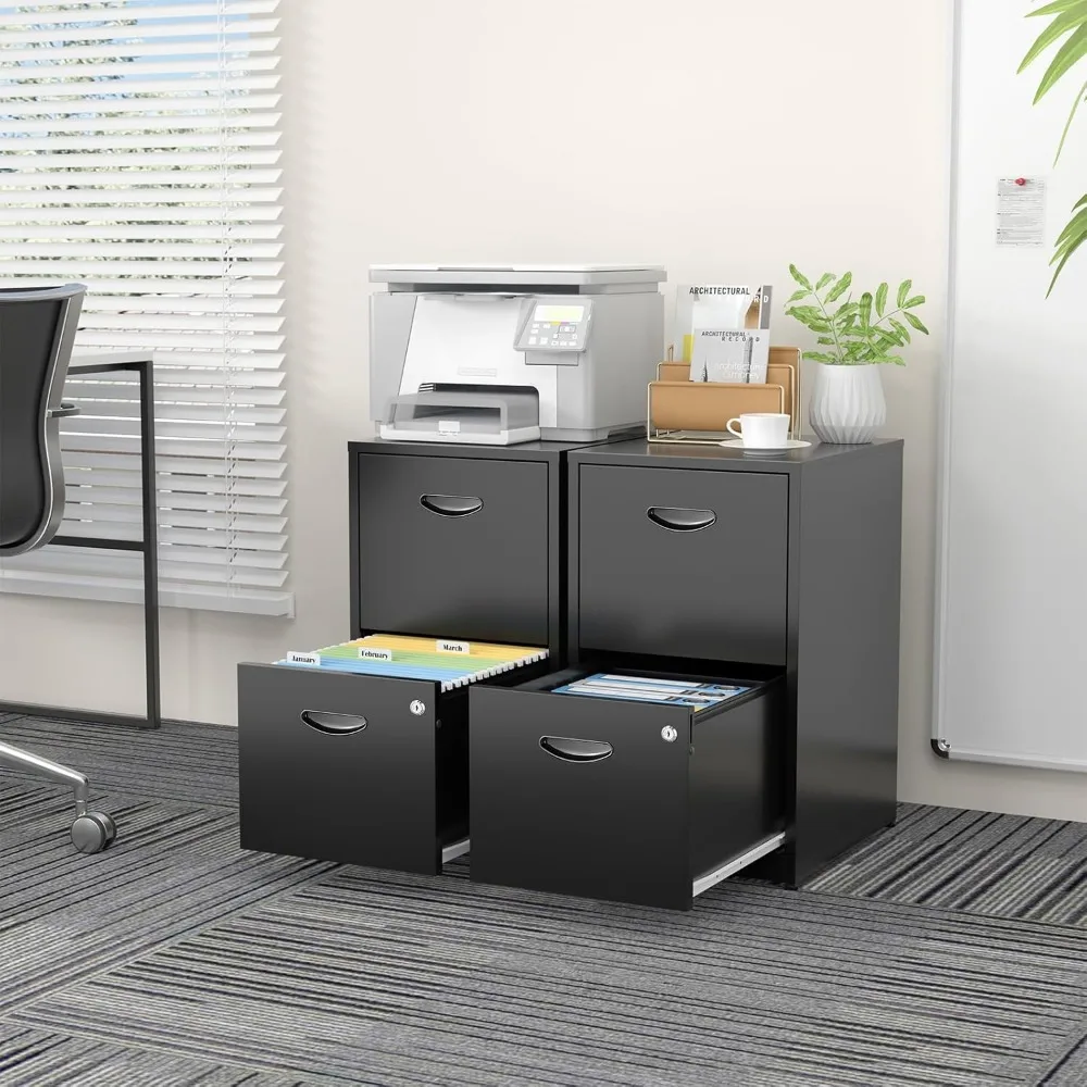 2 Drawer File Cabinets,Metal Office File Cabinet with Lock,Black Filing Cabinets for Home Office,Vertical Modern File Cabinet Of