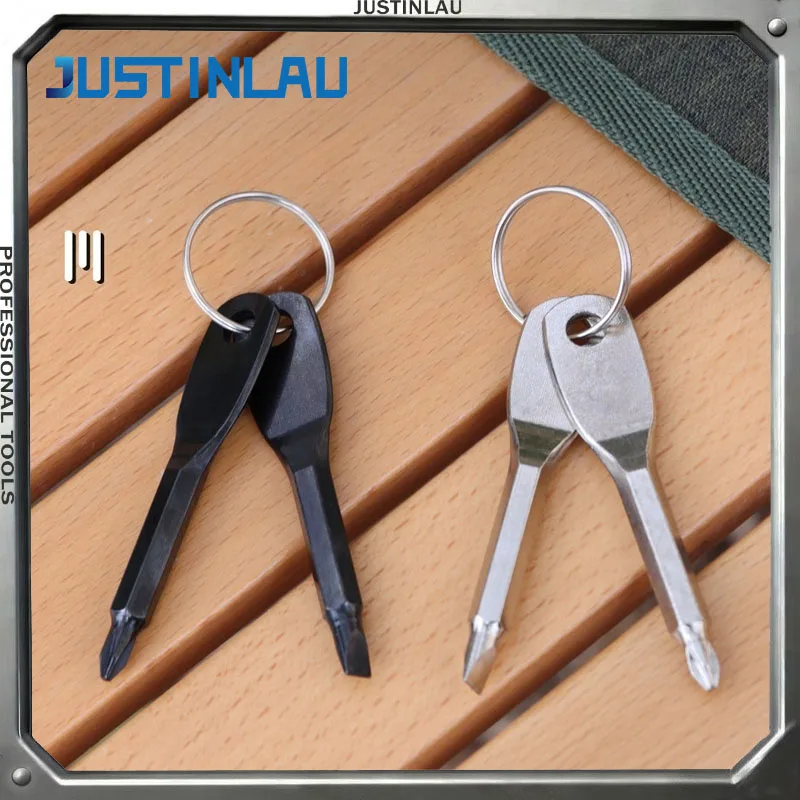JUSTINLAU 1PC Portable Screwdriver Outdoor Portable Multifunctional Tool Straight Screwdriver Cross Screwdriver with Keychain