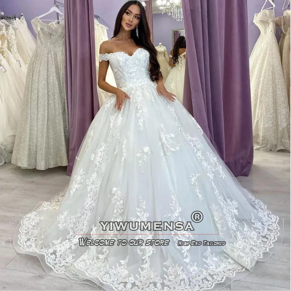 YIWUMENSA White Ball Gown Wedding Dresses For Women Off Shoulder Appliques Bride Marriage Celebrity Clothing Cusotm Made Dress