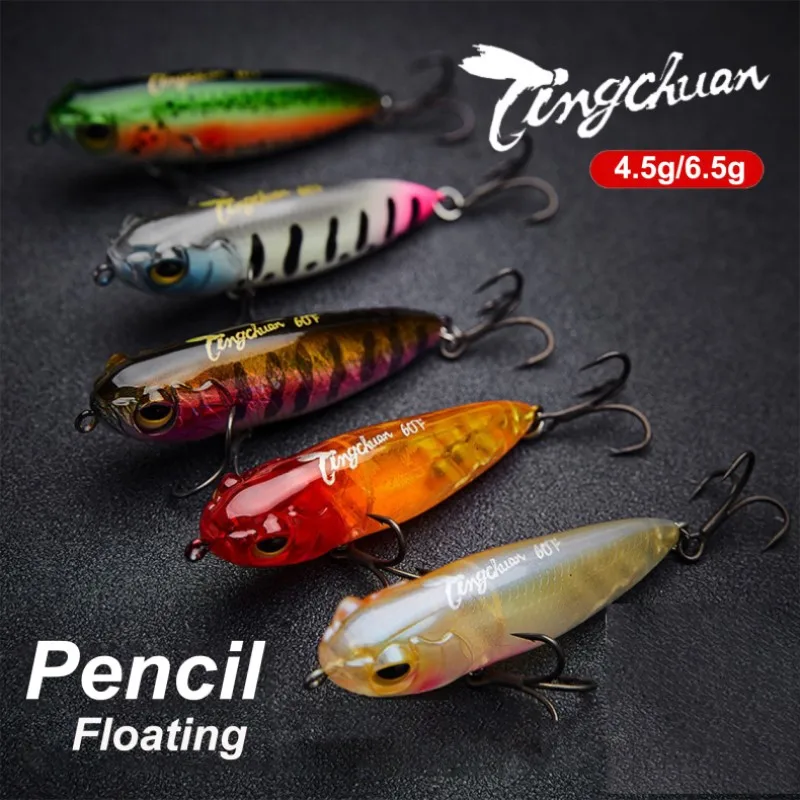 Tingchuan 2023 New 4.5g/55mm 6.5g/60mm Floating Pencil Water Surface Fishing Lure Artificial Catfish Bait Tackle Fishing Bait