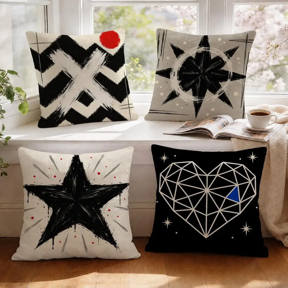 Black White Graphics Cushion Cover 1/4Pcs Linen Throw Pillow Covers Double-Side Print Sofa Couch Living Room Decor