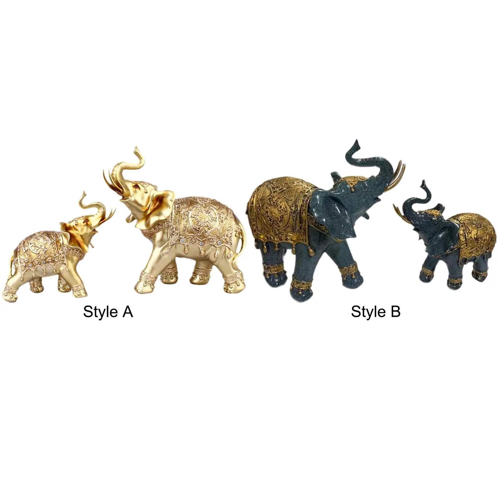 

Big and Small Elephant Figurines Sculpture Collection 9" and 6.7" Tall Tabletop Decoration for Bookshelves Lightweight