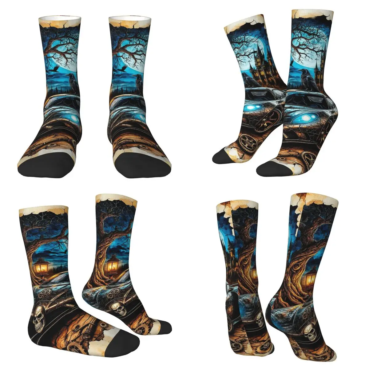

Nostalgic Car Metal Skull Socks Harajuku Sweat Absorbing Stockings All Season Long Socks Accessories for Unisex Birthday Present