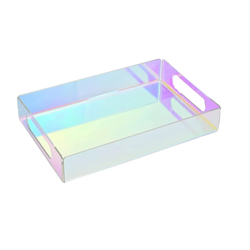 Iridescent Acrylic Tray Fruit Tray Plastic Tray Jewelry Cosmetic Storage Collection Container Acrylic Decorative Vanity Trays