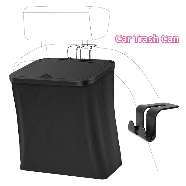 Car Trash Can, PU Leather, 1.5 Gallon Capacity, Black Color, Foldable Design, Can Also Be Used As Storage Bag