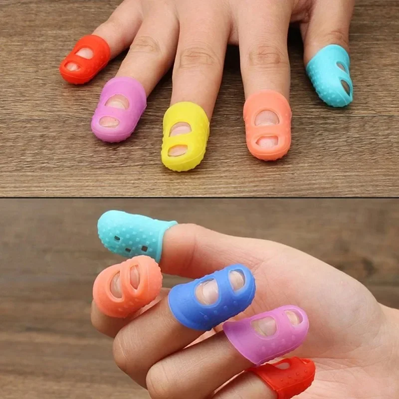 5Pcs/set Solid Color Guitar Fingertip Protectors Non-Slip Rubber Thimble Silicone Finger Guards Finger Protection Cover