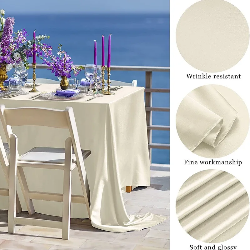 Satin Party Tablecloth Table Cover Wedding Rectangle Bright Silk Table Cloth Smooth Fabric Luxury Wedding Banquet Decoration