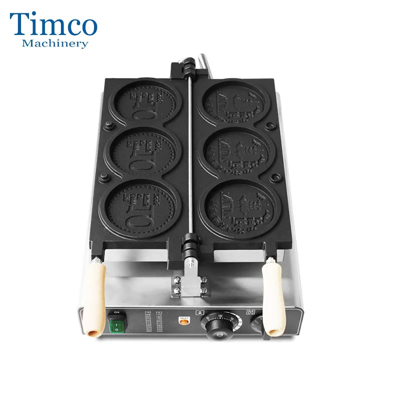 TIMCO Commercial 3pcs Golden Coin Waffle Maker Non Stick Cheese Coin Waffle Machine