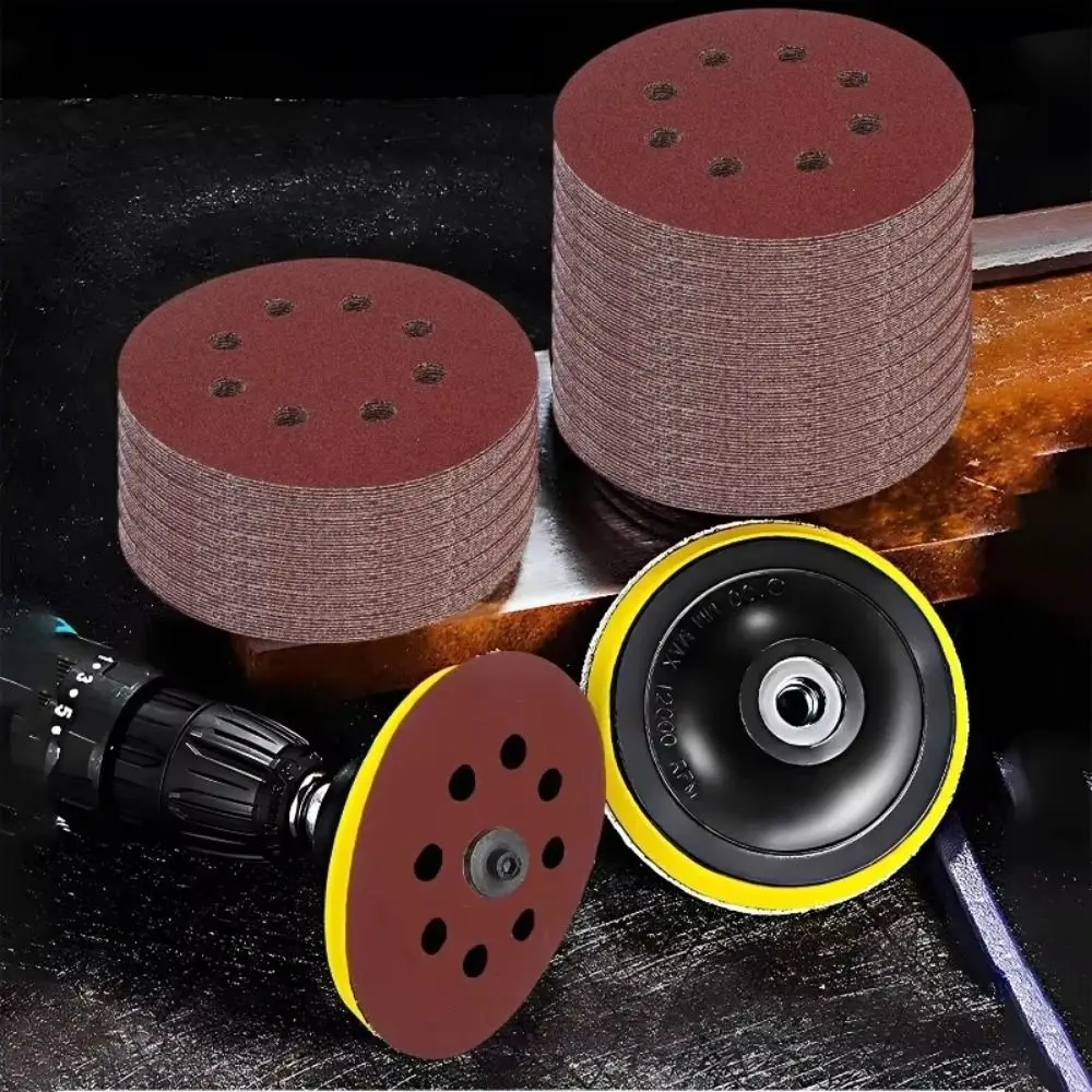 

50Pcs Round Sand Paper 5-Inch 40-200 Grit Interface Grinding Pad Polishing Pad 8 Holes Orbital Sander Pads Tools Accessory