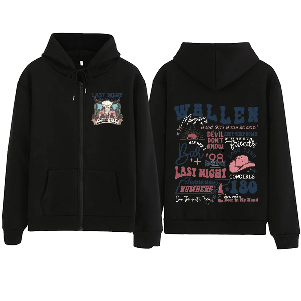 One Thing At A Time Last Night Morgan Wallen 2024 Zipper Hoodie Harajuku Tops Spring  Music Fans Gift V-Neck Sweatshirts