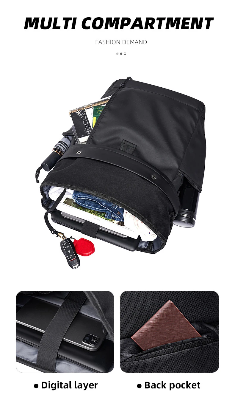 TANGCOOL Gentleman Roll-Top-Rucksack, großes Fassungsvermögen, leicht, wasserdicht, mit mehreren Fächern, für Geschäftsreisen, Laptop-Tasche – Detail 7