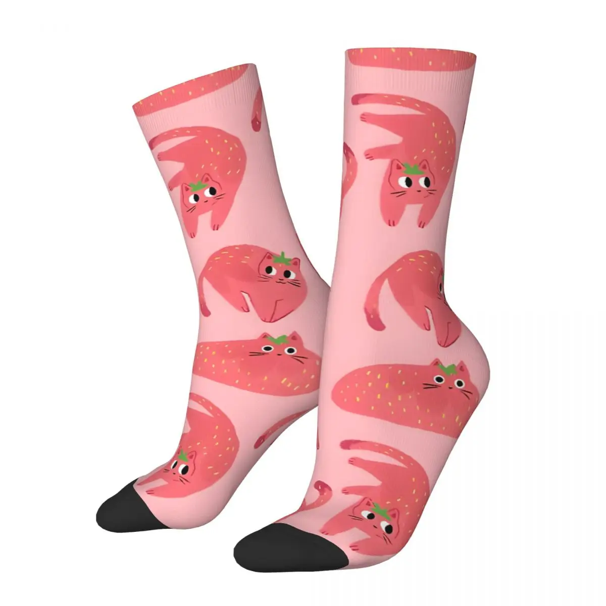 

Strawberry Cats Men's Socks Vintage Harajuku Street Style Novelty Seamless Crew Sock