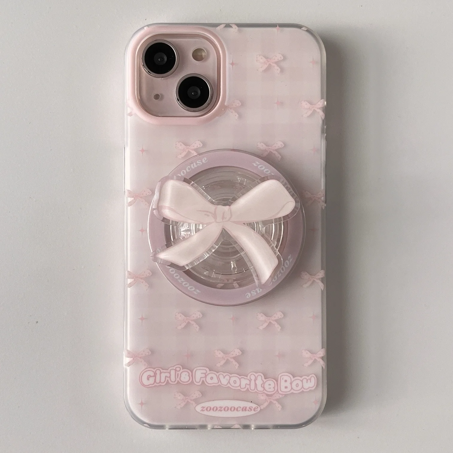 Korean Cute Pink Ribbon Bow Magnetic Holder Grip Tok Griptok Phone Stand Holder Support For iPhone For Magsafe Smart Tok