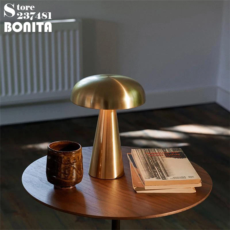 

Electroplated Metal Small Table Lamp USB Charging Touch Switch Bedroom Bar Atmosphere Stepless Dimming Mushroom Table Light