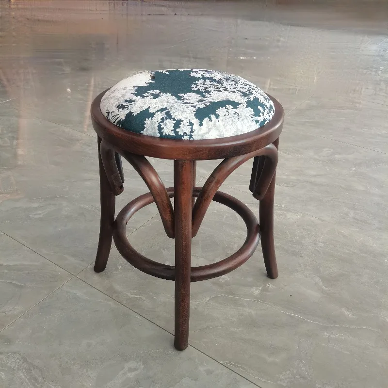 

French American Solid Wood Makeup Stool High Bar Chair Vintage Café Seating Classic Dressing Bench Durable and Stylish
