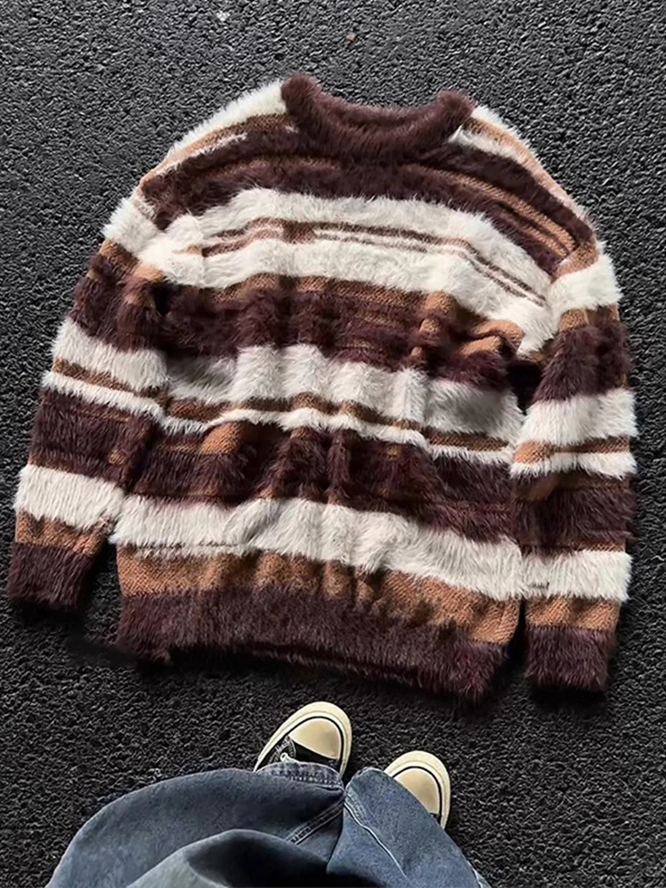 

Men's Stripe Color Blo Camere Knitwear Soft Cozy Long Sve round Ne Pullover Autumn Winter Casual Faion Outerwear