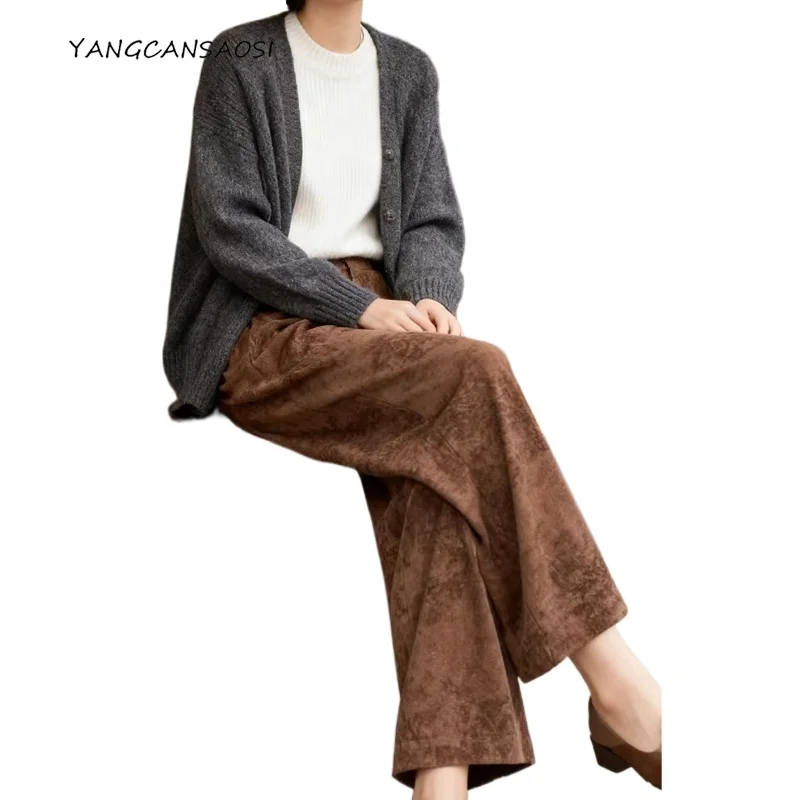 

Women's Fashion Versatile Coffee Bottom Texture New 100% Natural Mulberry Silk Gambiered Guangdong Gauze Jacquard Casual Pants