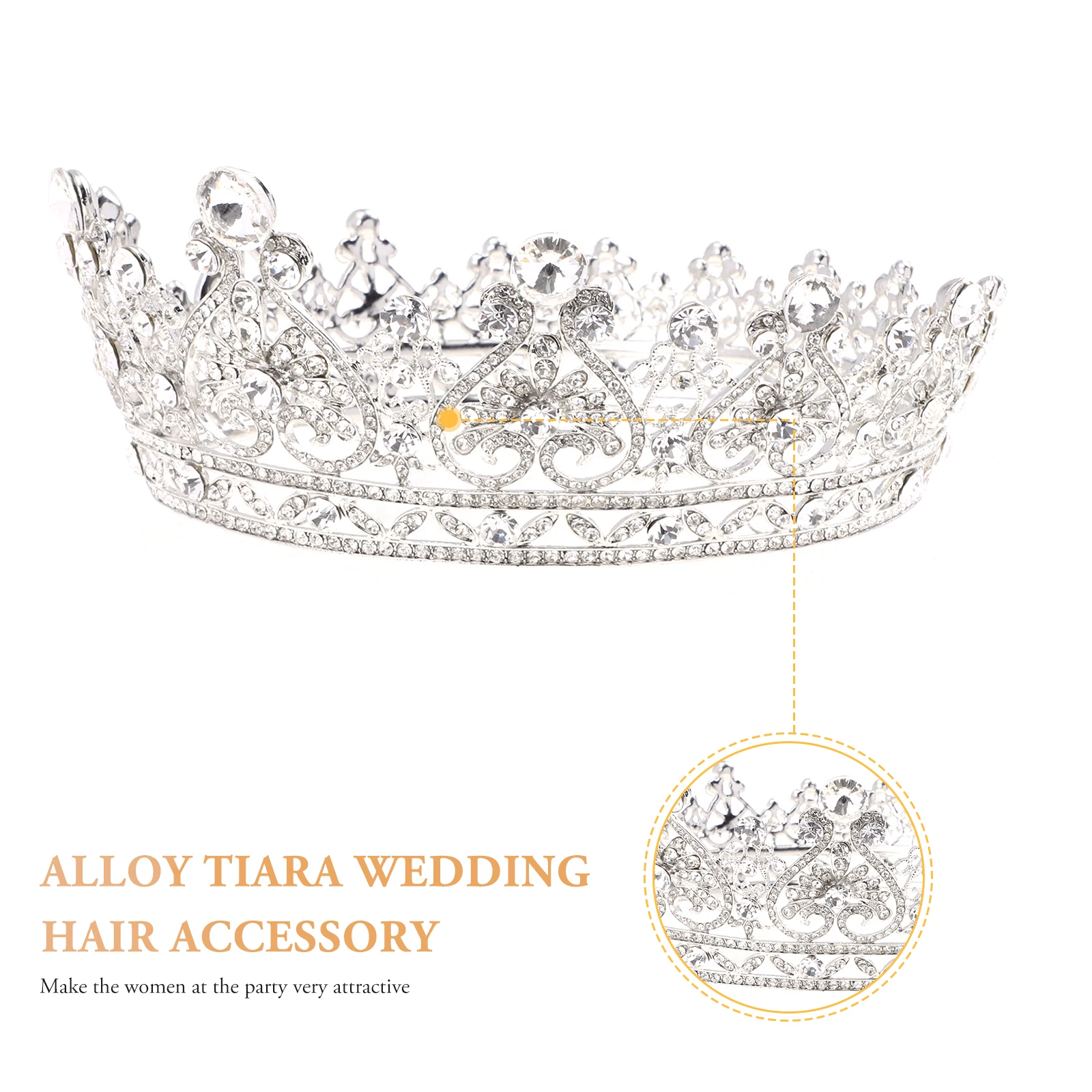

European Style Bridal Crown Durable Alloy Safe Wear Wedding Prom Hair Decor Accessories Round Headdress Delicate Baroque Bride
