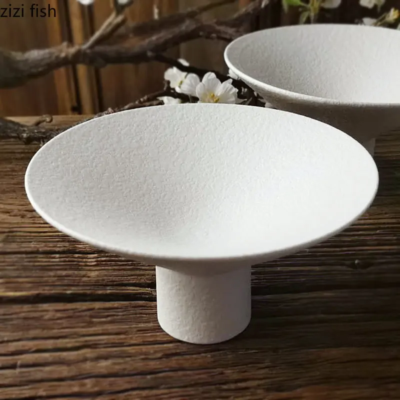 

Ceramics Dinner Plate Tall Pasta Plates Salad Bowls Soup Basins Creative Restaurant Home High Feet Tableware Snack Dessert Trays