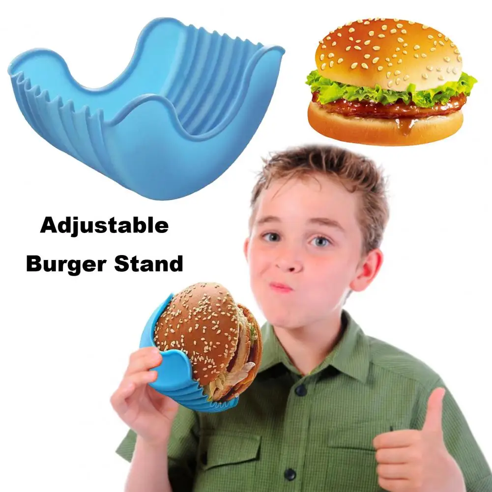 1/4 Pcs 10*6cm Silicone Rack Retractable Burger Fixed Box Touch-Free Burger Clip Burger Box Holder Hamburger Sandwich Clip Case