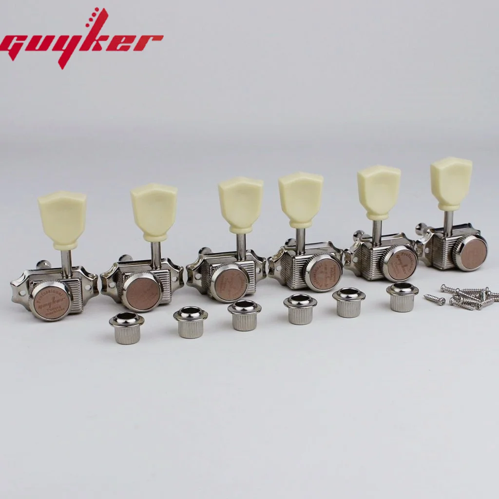 1 Set GUYKER Cream Handle Locking String Vintage Deluxe Electric Guitar Machine Heads Tuners Chrome 3R3L Tuning Pegs