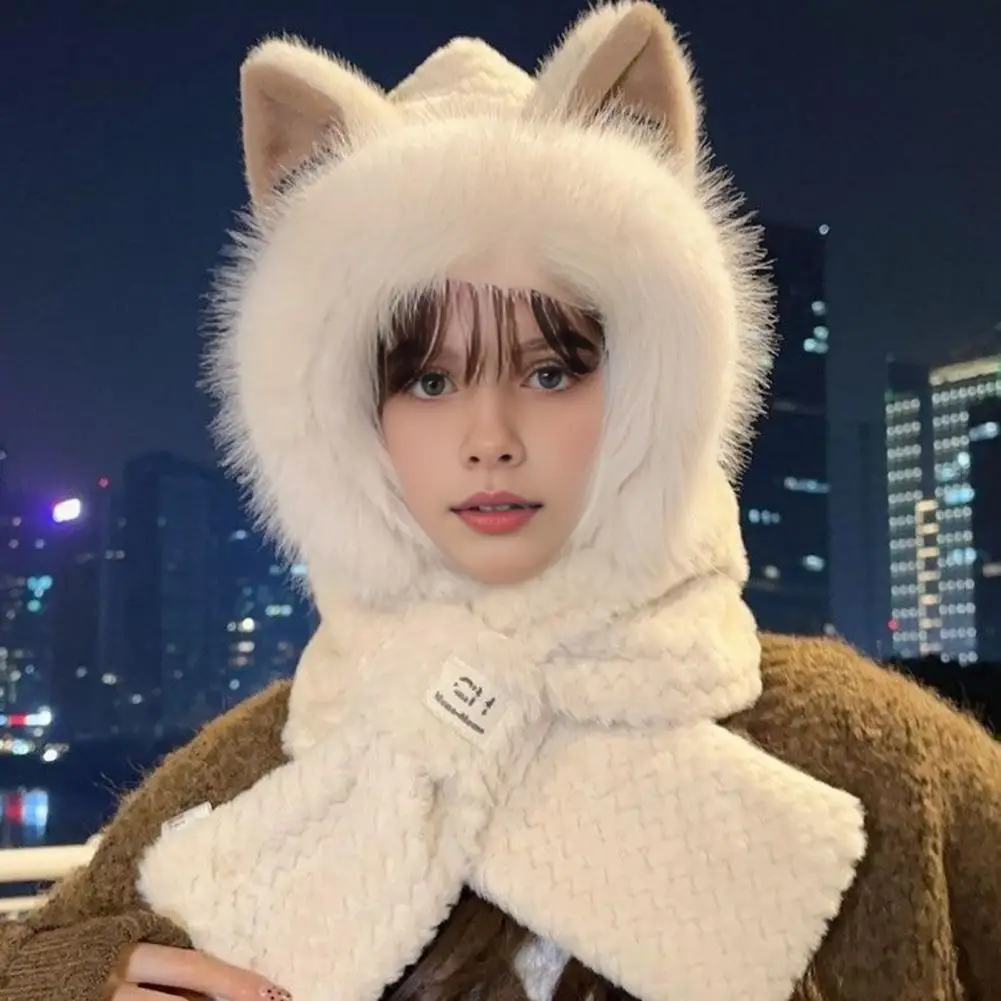 

Warm Unisex Hat Unisex Winter Hat Winter Fleece Hat Scarf Set with Fox Ear Decor Windproof Outdoor for Women for Travel