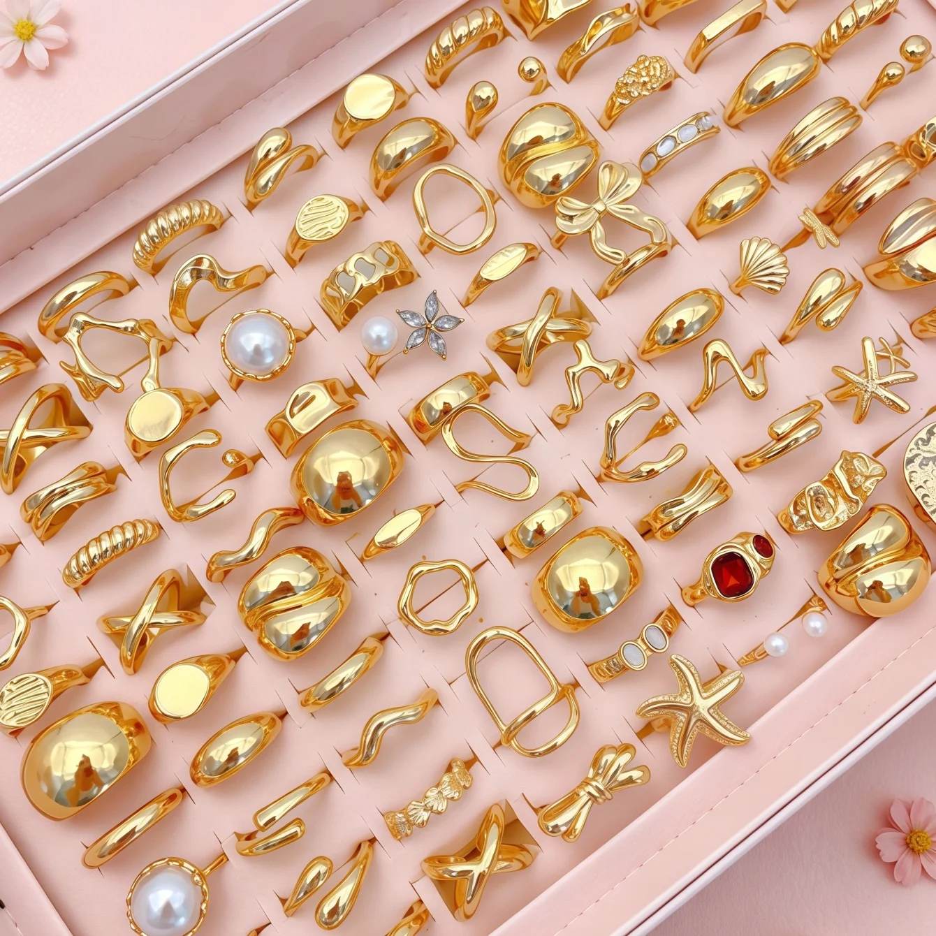 6/8/12/24/36/48/100Pieces Fashion Starfish Bow Irregular Open Rings Set For Women Mix Style Simple Trendy Jewelry Party Gifts