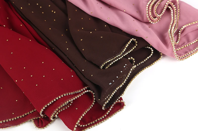 Bescheidener Muslimischer Chiffon-Hijab mit Strass und Goldreißverschluss, Islamischer Kopfschmuck für Frauen, Party, Hochzeit, Ramadan, Eid – Detail 8