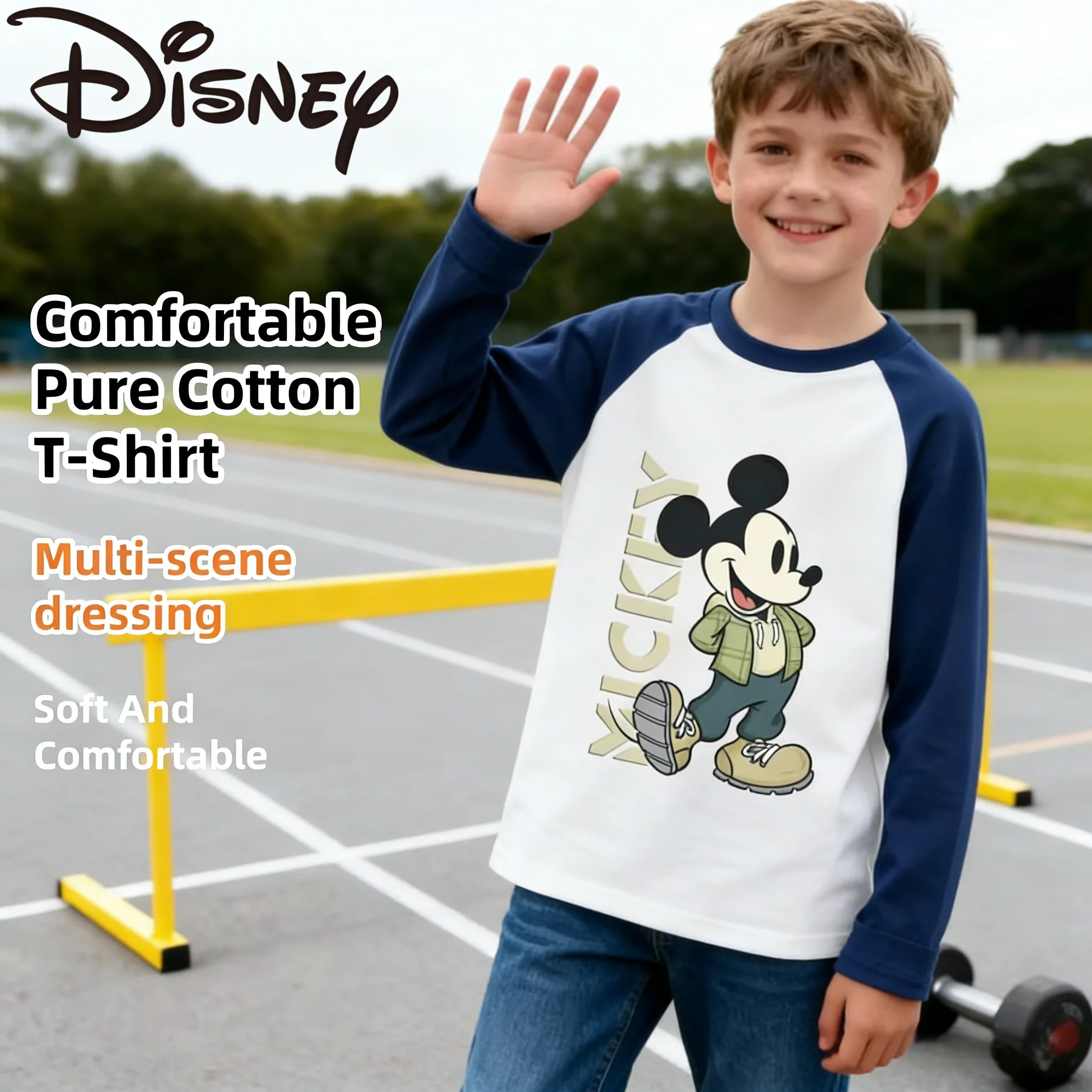 

Disney Kids Round-neck Sweatshirt Boys Color Block Long-sleeved T-shirt Spring Autumn Lightweight Breathable Pullover Hoodies