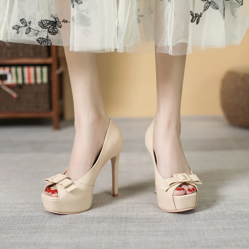 Female Pumps Shoes Fish Mouth Platform Women Pumps Ultra High Heels 12CM Shoes Sexy Peep Toe Shallow Ladies Single Shoes