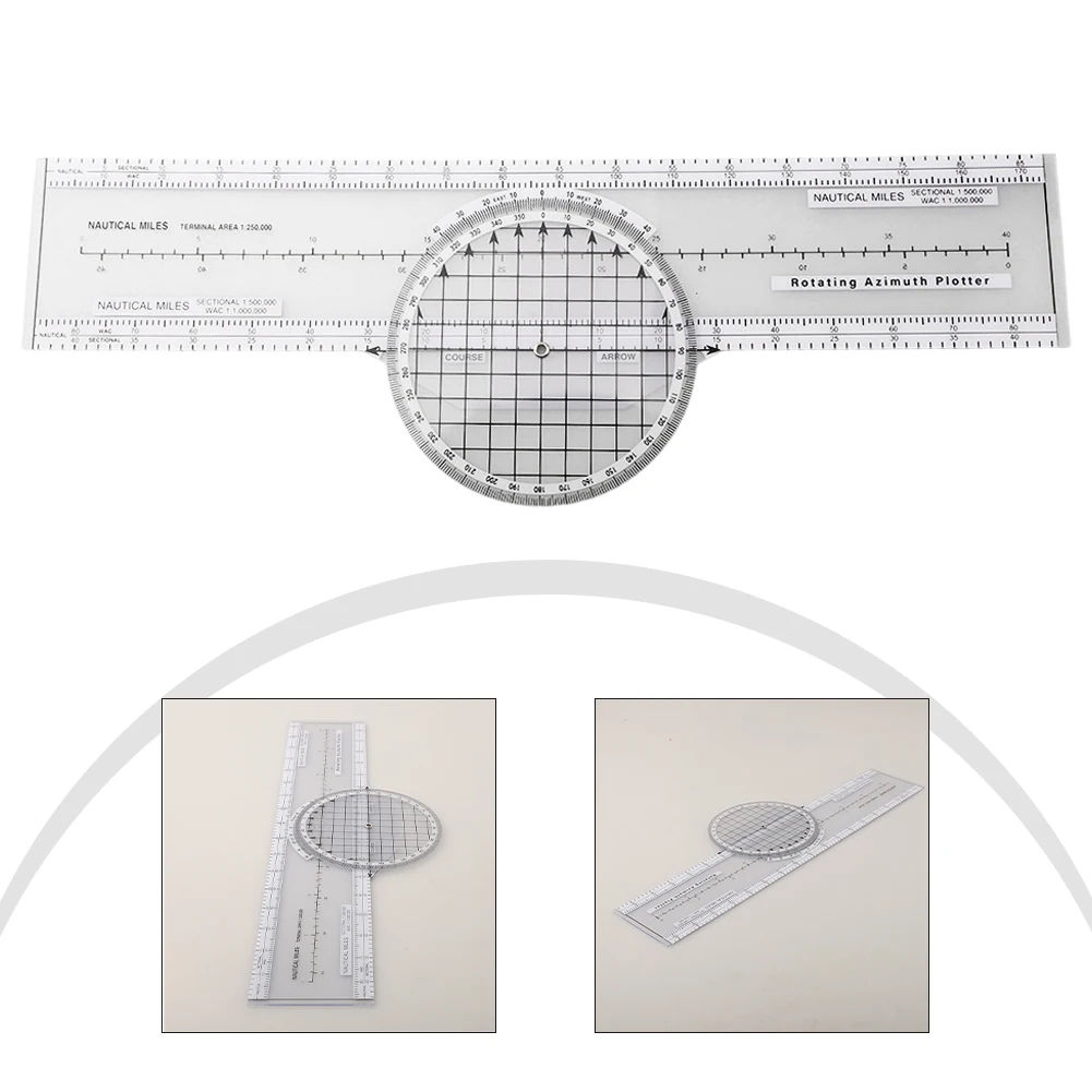 1pc Aviation Aircraft Navigation Plotter 360 Degrees Rotating Aviation Plotter Slide Ruler ABS Transparent