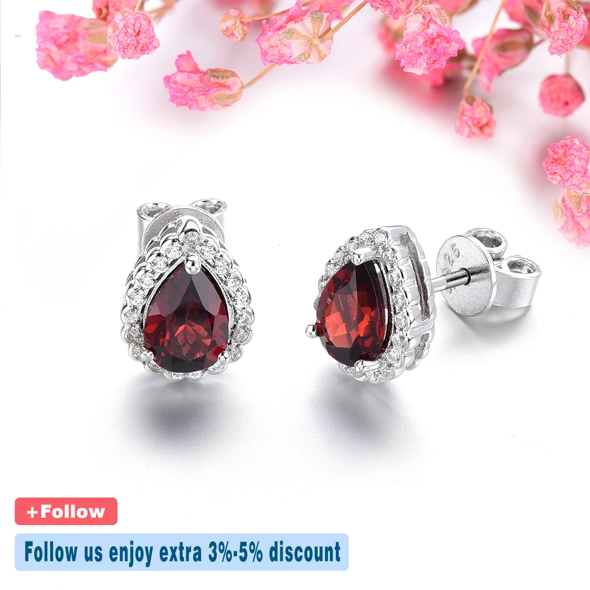 Imagem -03 - Red Garnet Sterling Silver Stud Earring para Mulheres 18 Quilates Pedra Preciosa Genuína Clássico Romântico Presentes de Jóias Finas S925 Natural