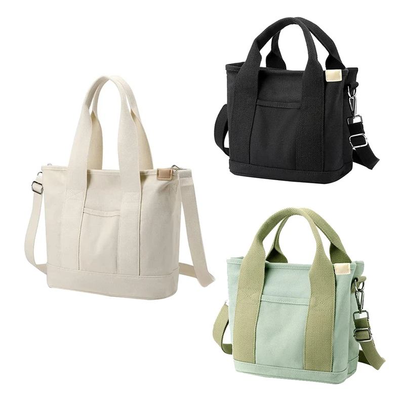 

Multi-Pocket Tote Bag With Zipper, Canvas Japanese Handmade Handbag With Compartments, Multifunction White Durable