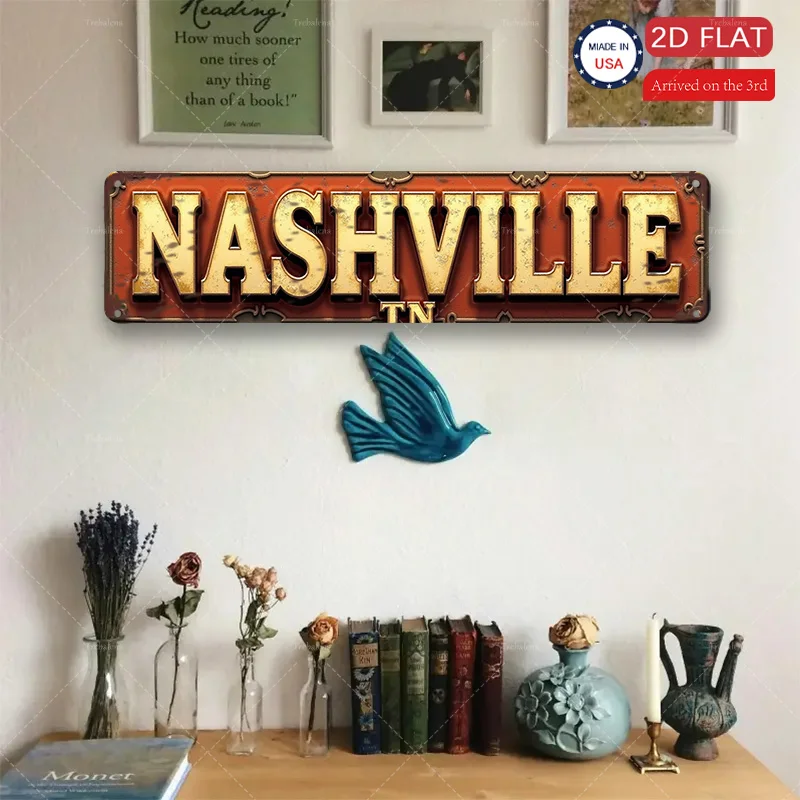 1 قطعة علامة معدنية ، 4x16 بوصة خمر Nashville TN علامة معدنية ، ديكور مزرعة ريفي للمنزل والحديقة