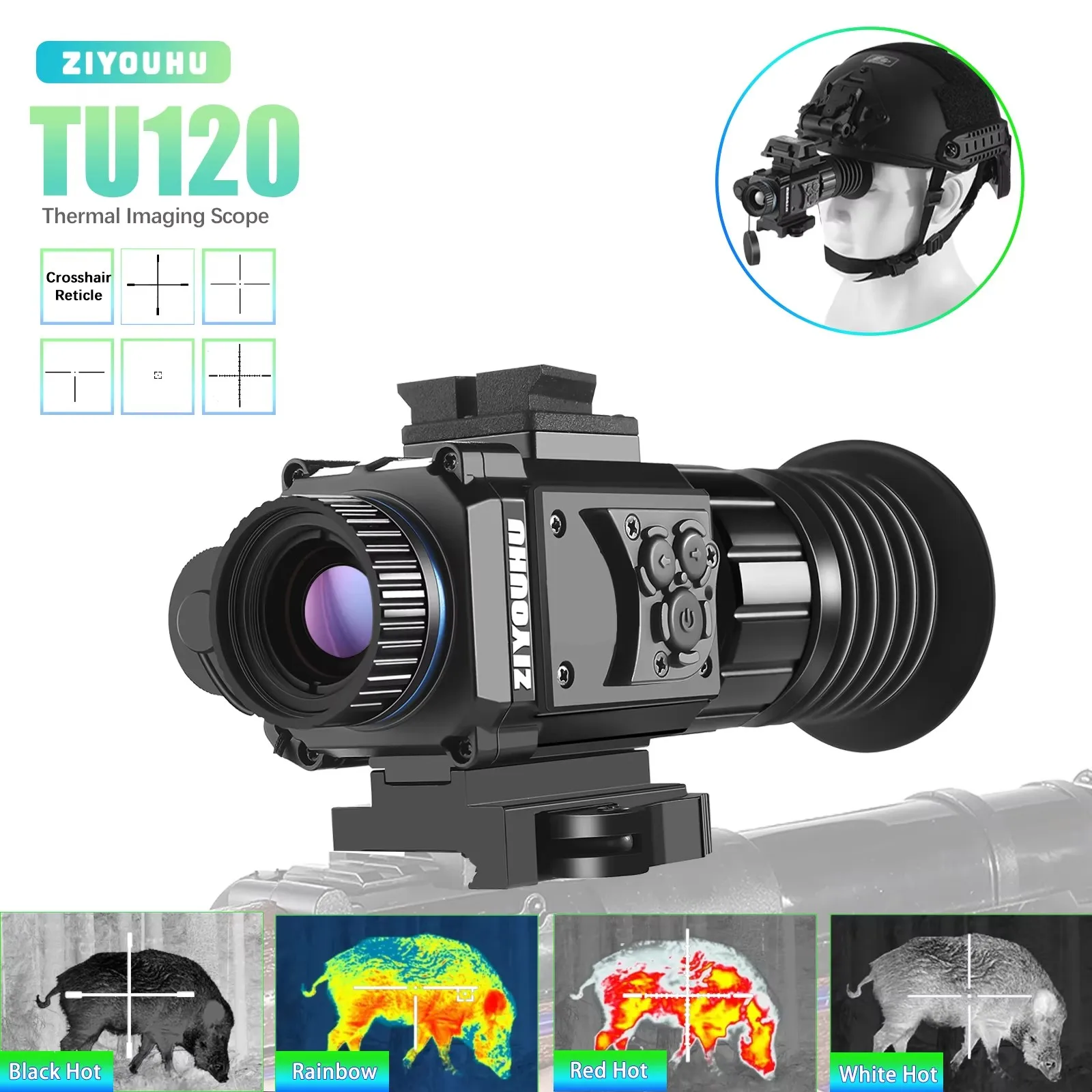 Infrared Thermal Monocular Sight Scope for Hunting Helmet, Riflescope 384X288 Tactical Reticle Head Mounted Thermal Imaging TU12