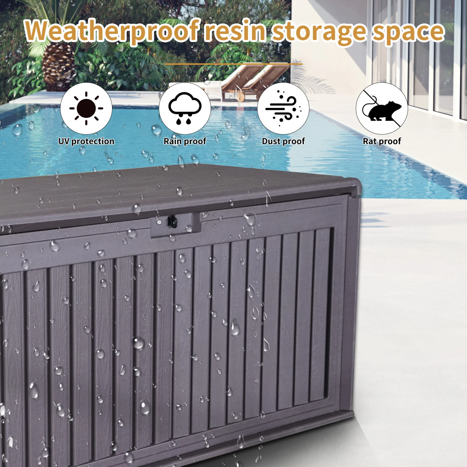 

100 Gallon Resin Outdoor Deck Box Waterproof, Plastic Patio Storage Box Handles Lockable Storage Containers Patio Furniture Cush