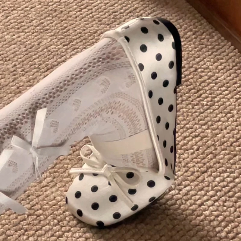 Spring Butterfly-knot Women Dot Ballet Flats Comfort Shallow Elastic Band Shoes Ladies Eelgant Soft Sole Dress Mary Jane Shoes