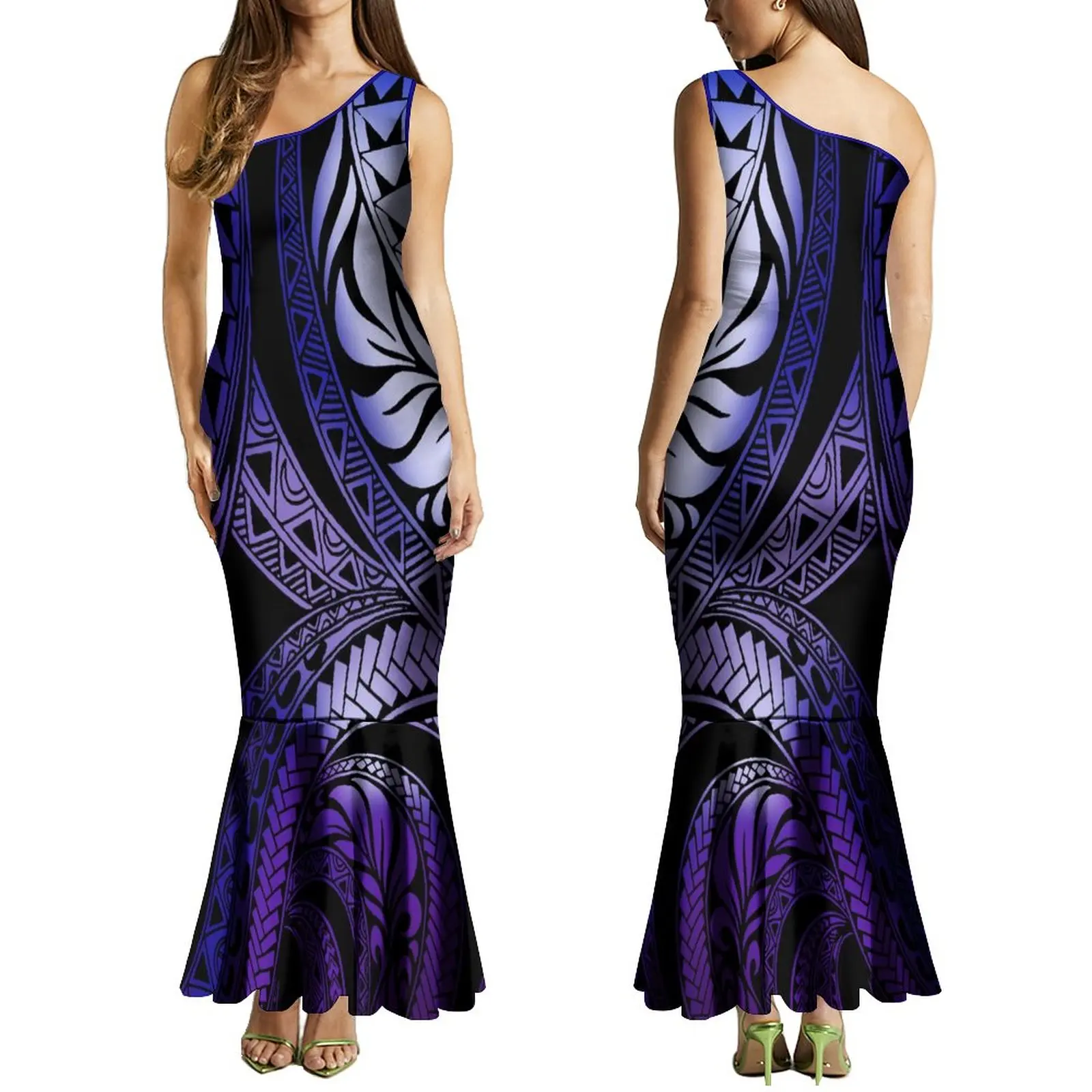 Summer Sleeveless Slant Shoulder Dress Women\'s Maxi Dress Polynesian Vintage Art Dress Banquet High Quality Dress