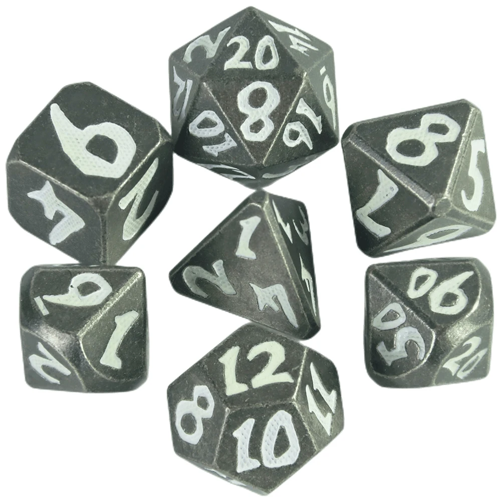 Polyhedral Metal Dice Set, Glow in the Dark, Role Playing, D & D, RGB, Board Game as Gift, D4, D6, D8, D10, D12, D20, 7Pcs